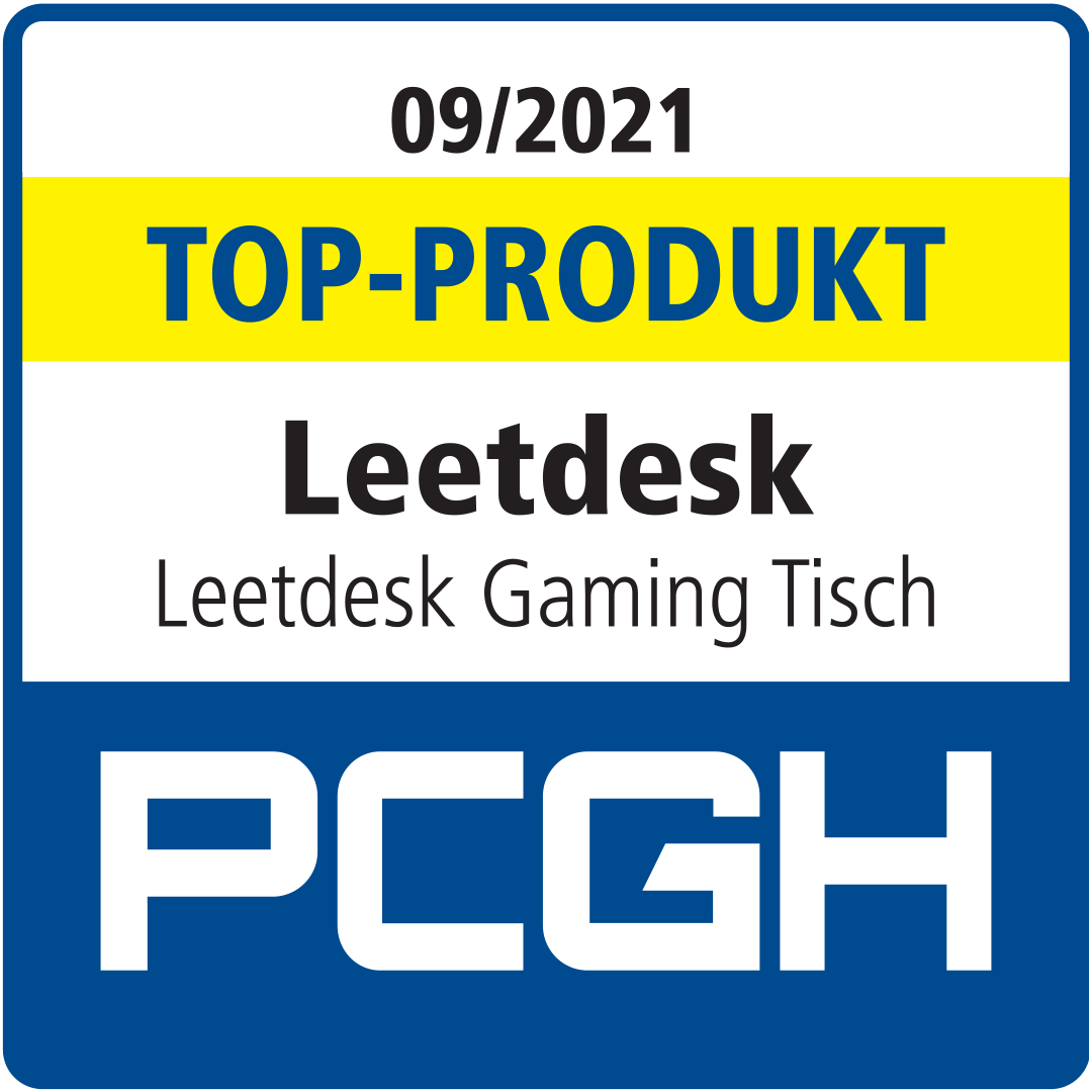 Die weißen Gaming Tische von LeetDesk sind ausgezeichnet als Top Produkt von PC Games Hardware