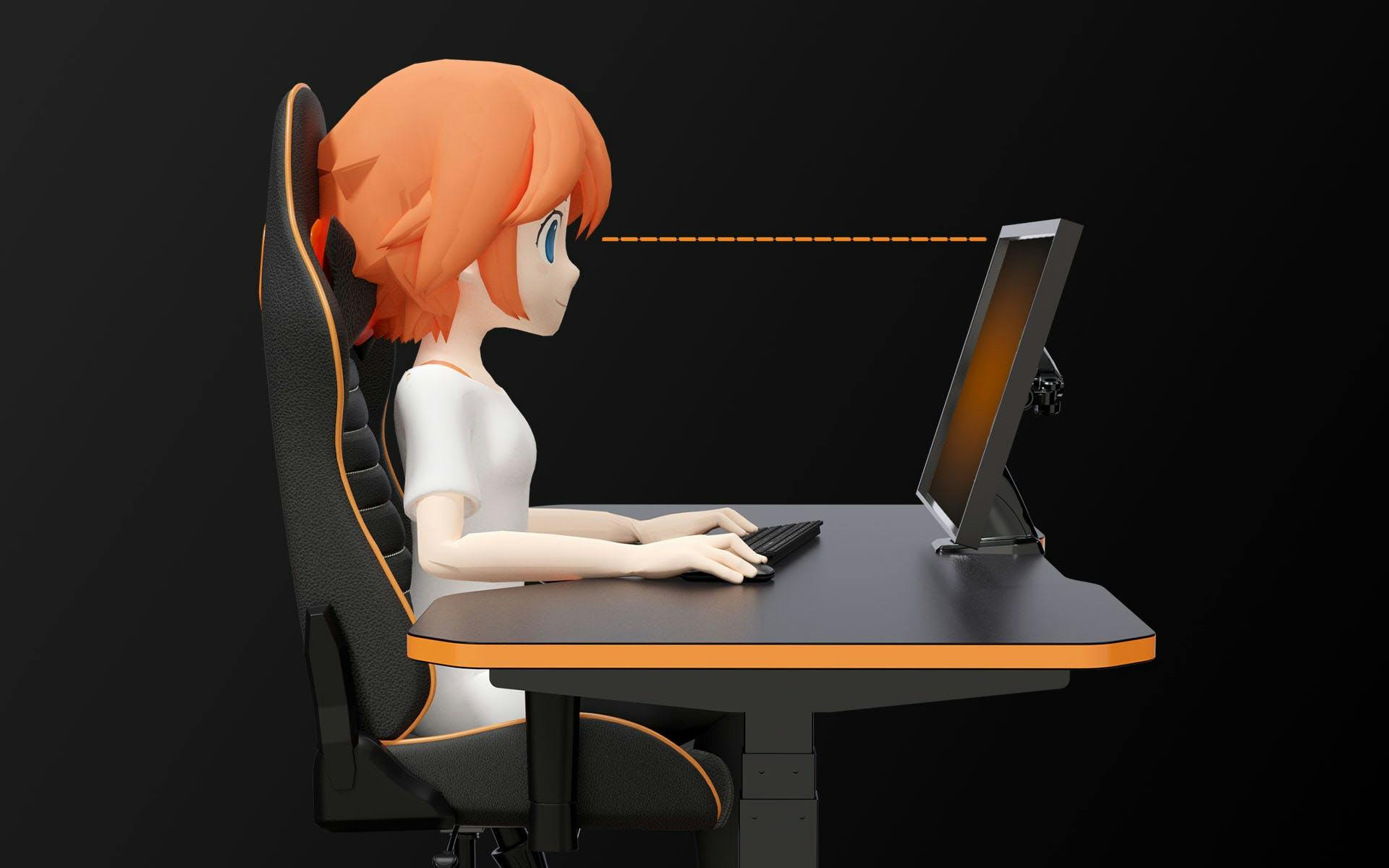 Monitor orientation is important for the correct sitting position at the desk 