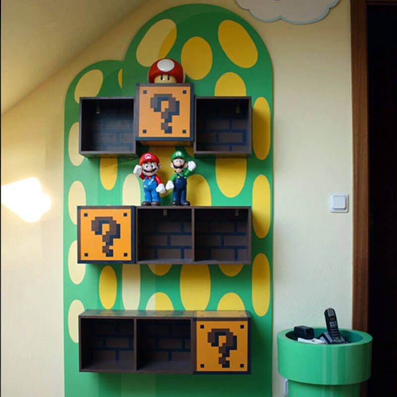 A homemade Super Mario shelf | Credit: spritestitch.com