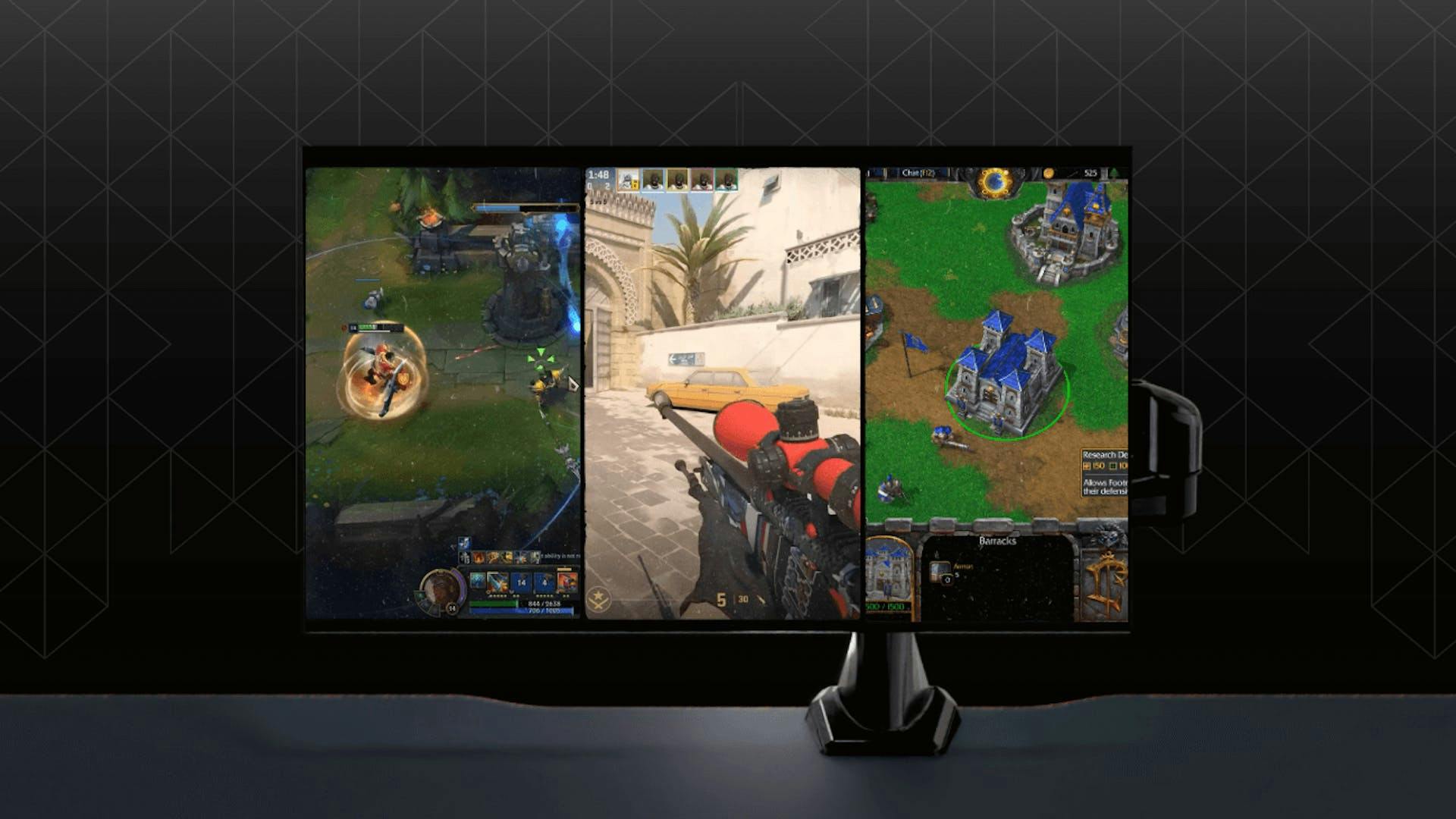 Ein PC Bildschirm mit 3 verschiedenen Spielen darauf