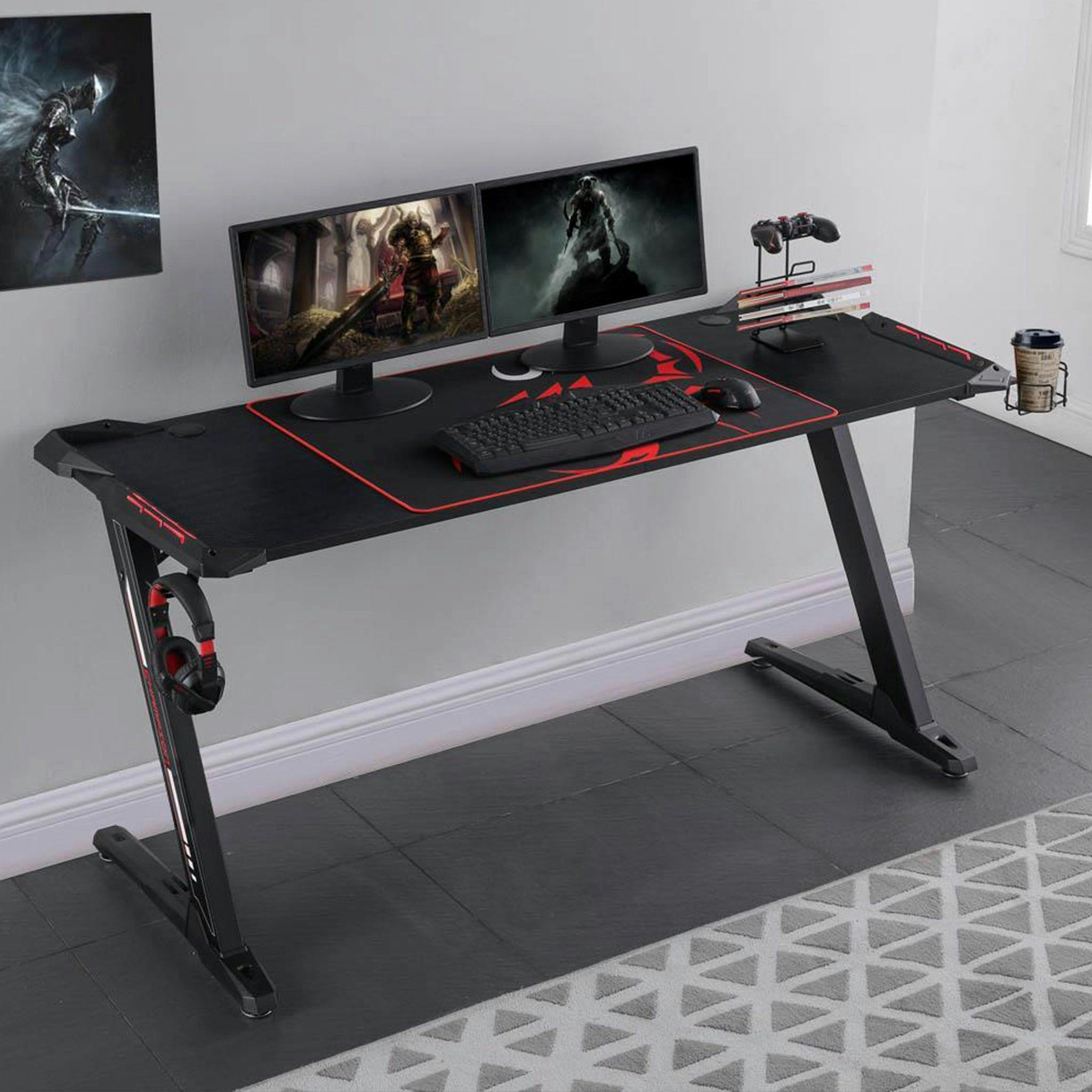 Gaming desk in carbon look (chipboard) and Z-frame | Credit: homegalleryfurnishings.com