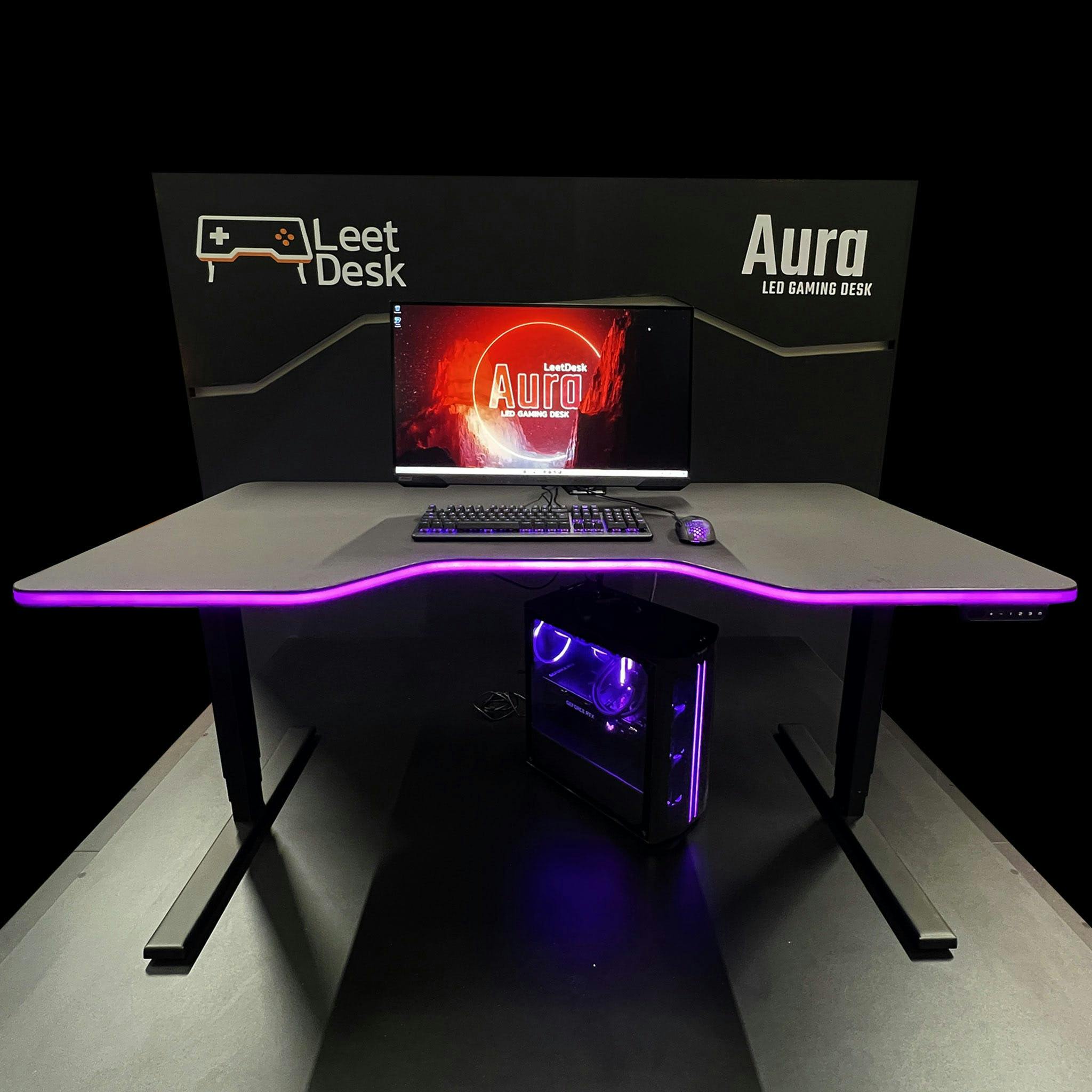 LeetDesk Aura desk with led lights can sync with other PC and smart home hardware