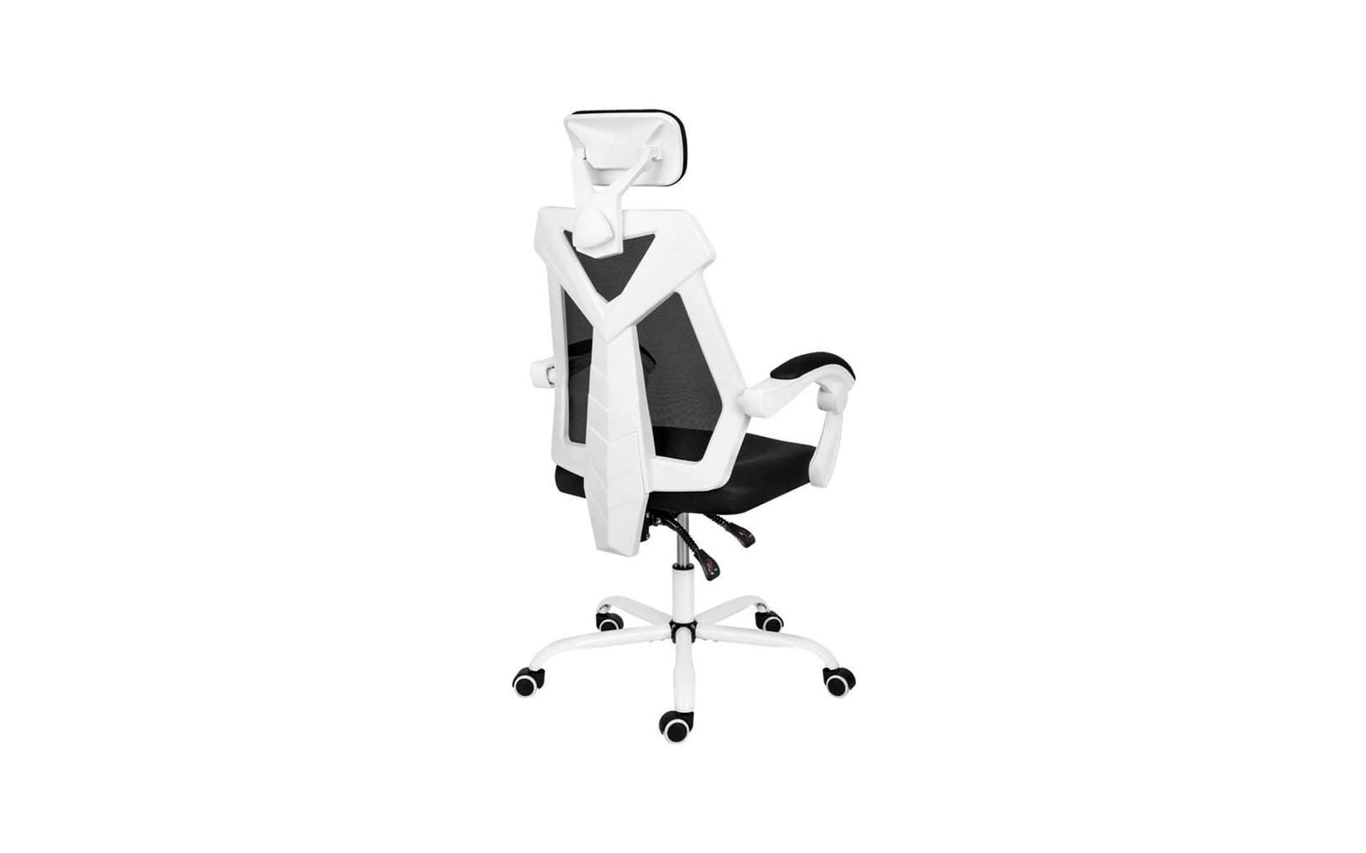 White gaming chair with black accents