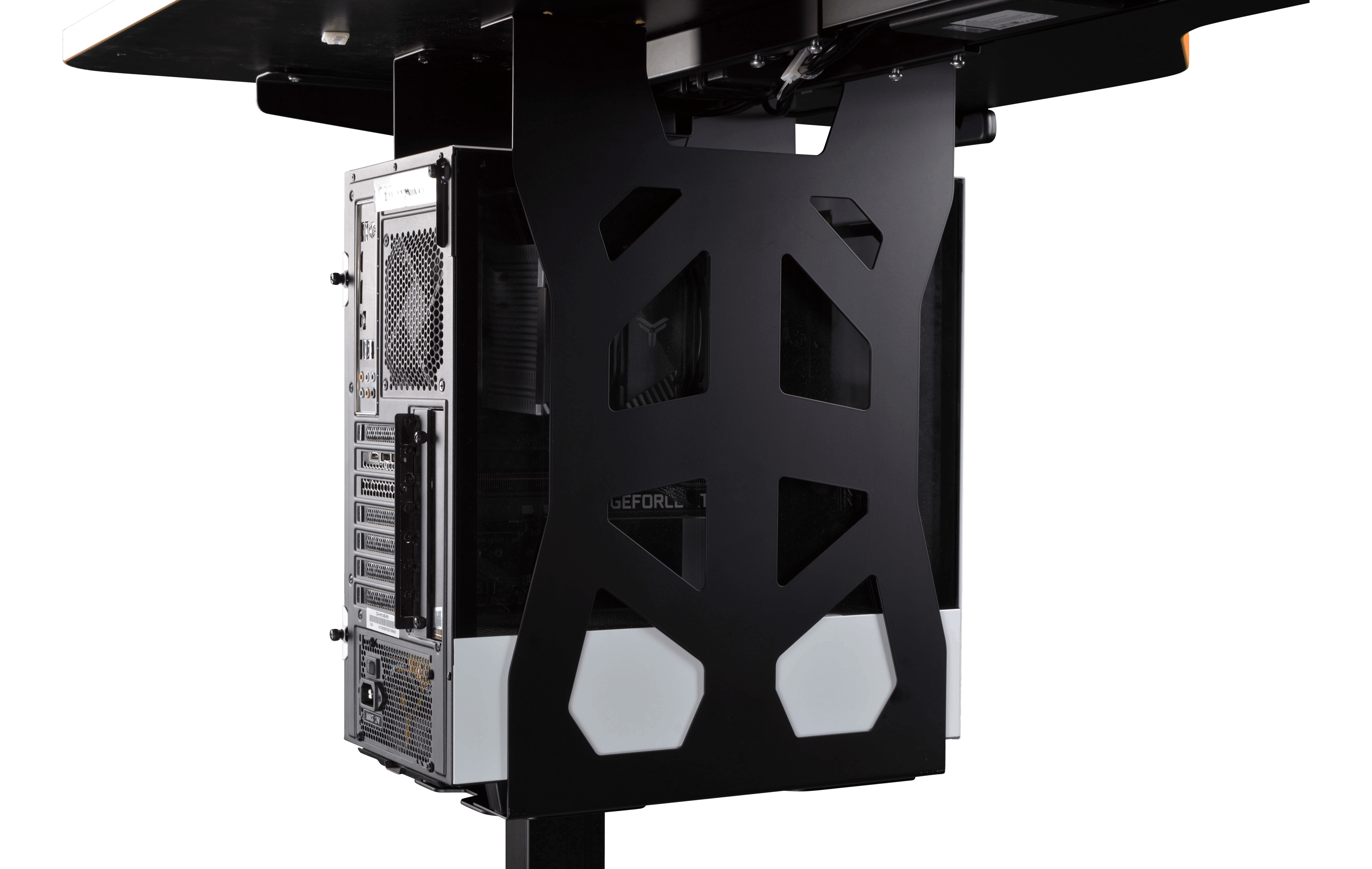 The LeetDesk PC mount lifts your computer off from the ground and its dust