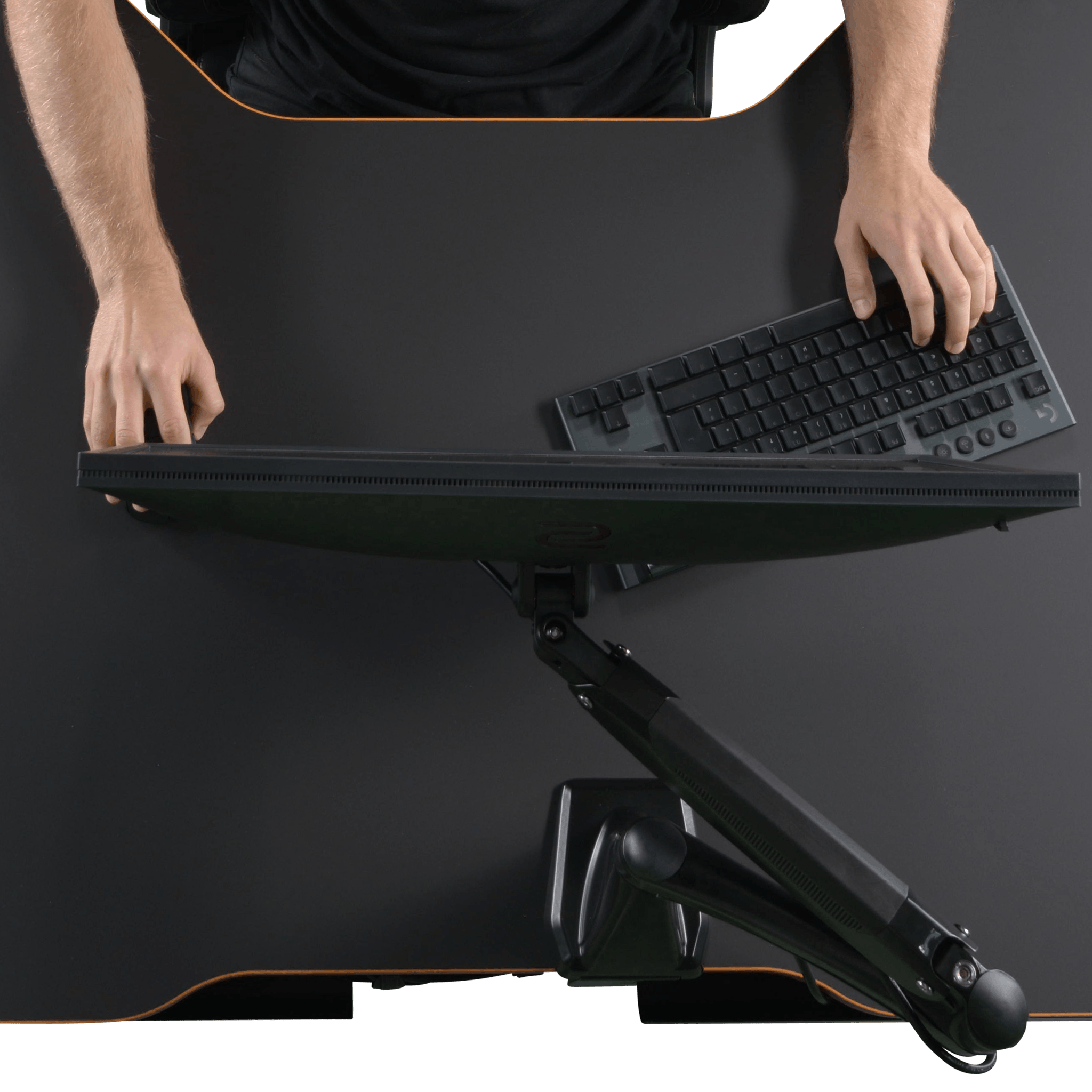 The LeetDesk Monitor Arm allows full control over screen distance and mouse and keyboard placement