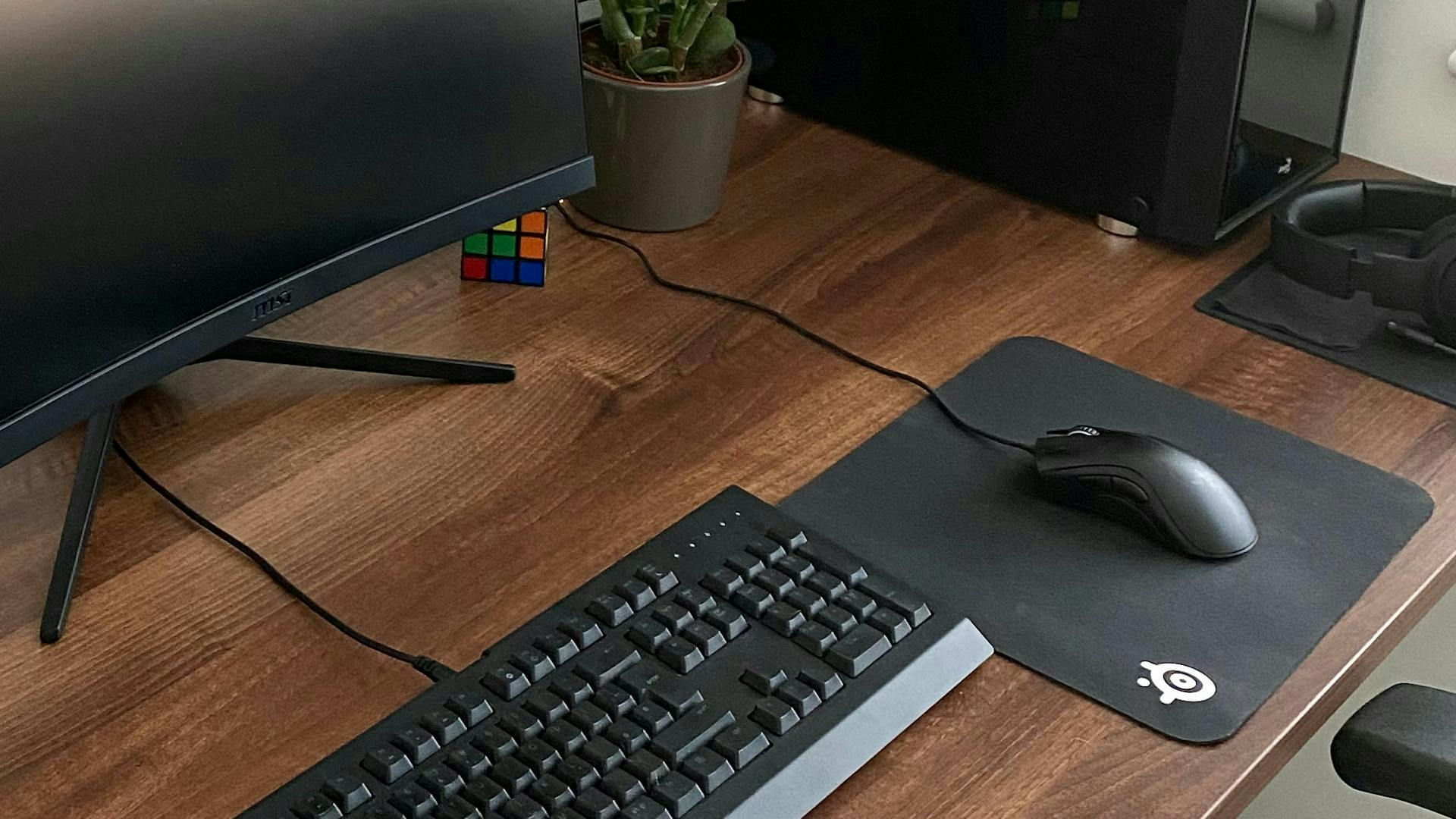 Small gaming mouse pad on a desktop